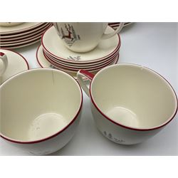 Crown Devon Stockholm patterned tea and dinner wares, to include, five teacups and saucers, milk jug, open sucrier, six dessert plates, six side plates, six dinner plates, serving platter, etc (42)