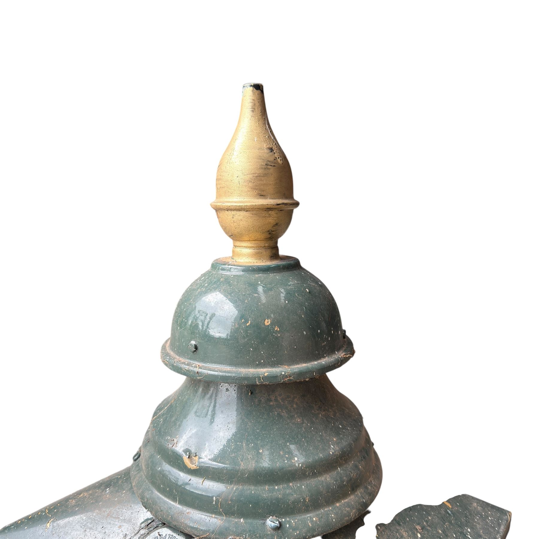  Terracotta chimney pot along with green painted outdoor lamp