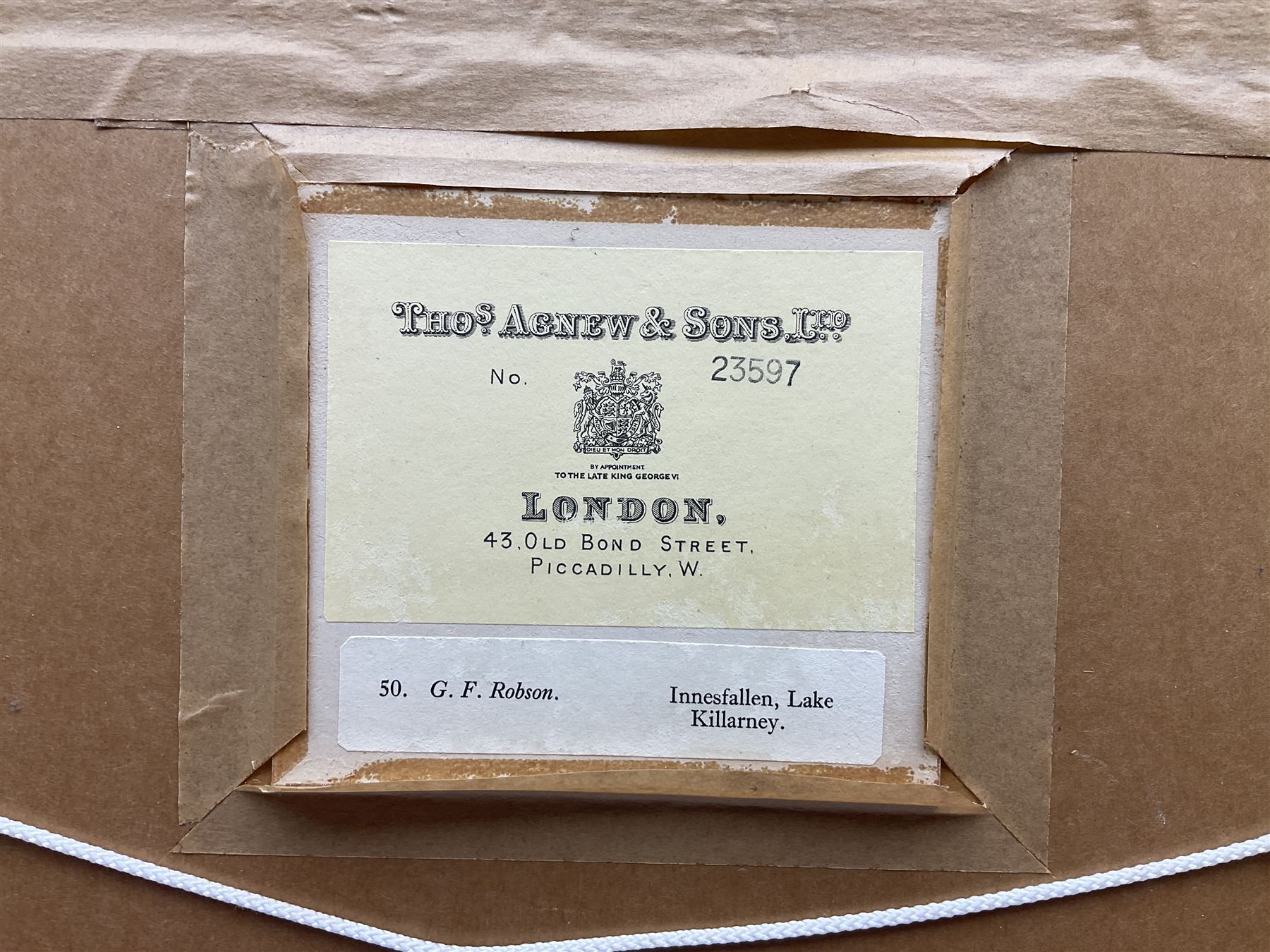 George Fennel Robson (British 1788-1833): 'Innisfallen Lake Killarney', watercolour signed 21cm x 37cm 
Provenance: with Thomas Agnew & Sons, London, catalogue no.50, label verso