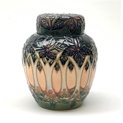 A Moorcroft ginger jar and cover, decorated in the Cluny pattern designed by Sally Tuffin, with impressed and painted marks beneath, H15.5cm. 