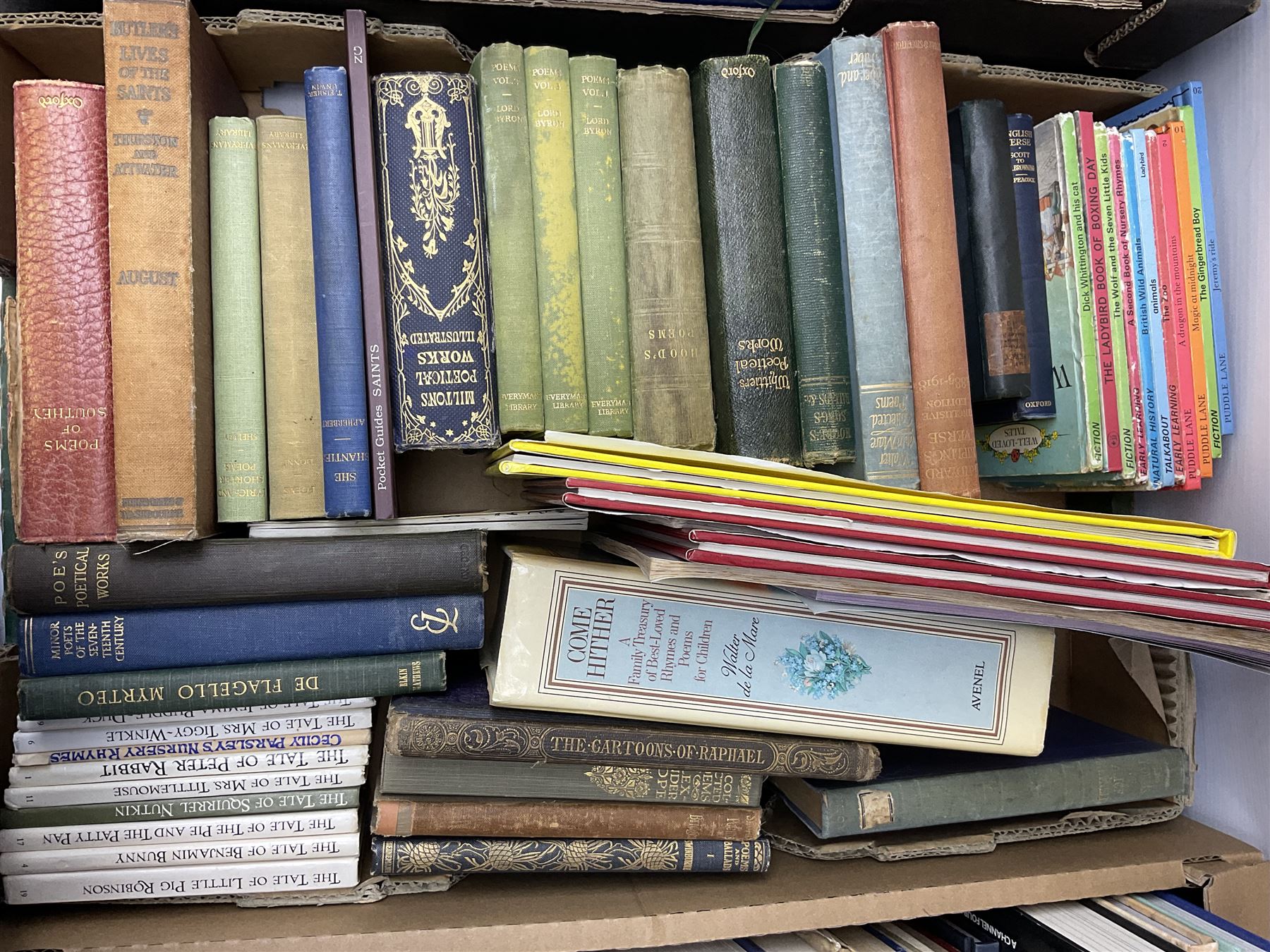 Collection of books to include Readers Digest Great World Atlas, the Macmillan Encyclopedia, poetry books, art reference books etc, in four boxes    