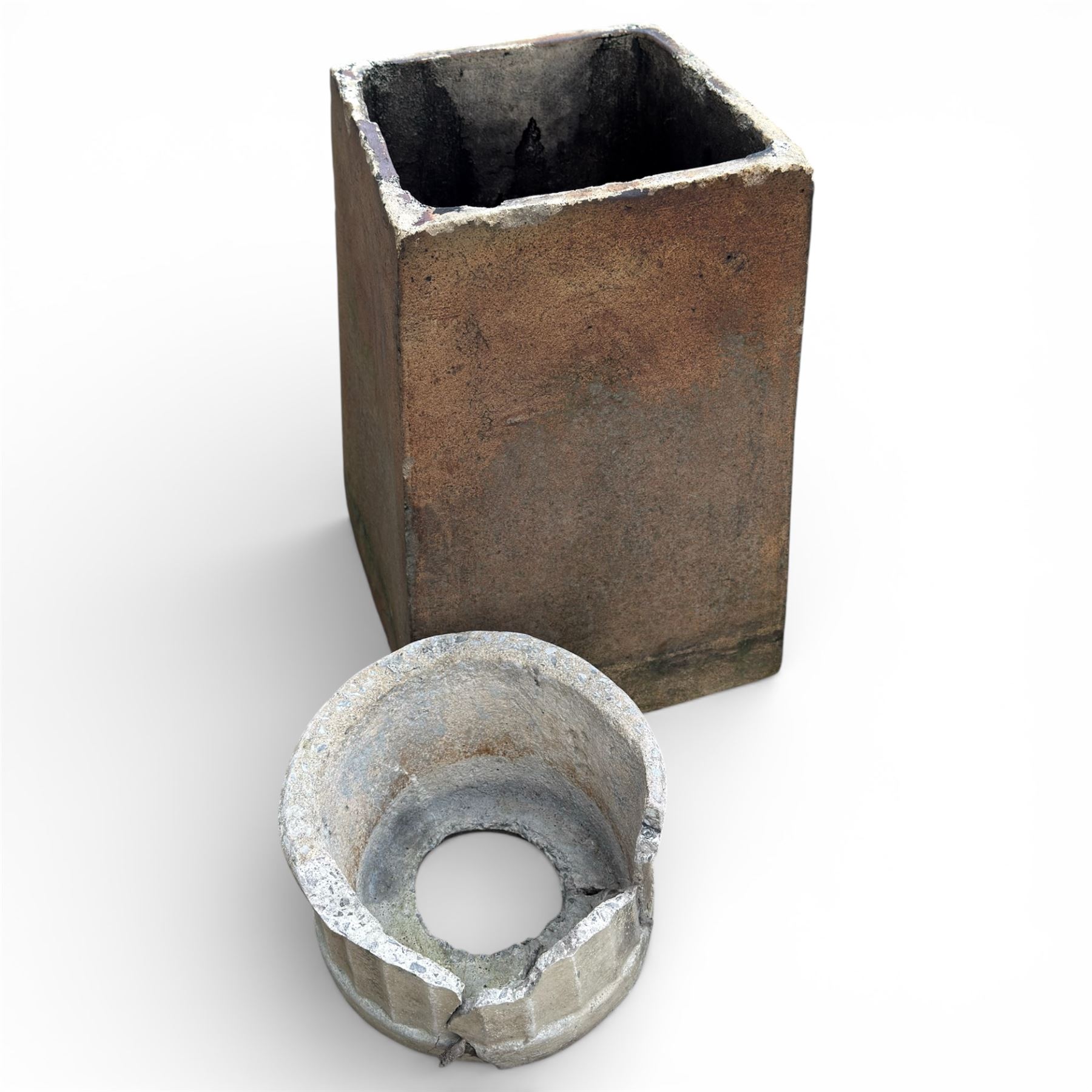 Small cast stone female figure with two fountains and other items