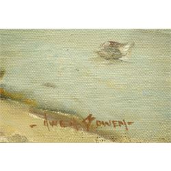 Owen Bowen (Staithes Group 1873-1967): Coastal Scene with Figures, oil on board signed 31cm x 40cm