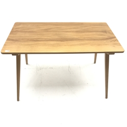 Ercol elm rectangular dining table, square tapering outsplayed supports, W117cm, H72cm, D66cm