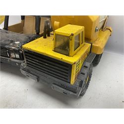 Tonka - five large scale pressed steel vehicles comprising Cement Mixer, Mighty Mobile Crane, Jeep and two Dumper Trucks (5)