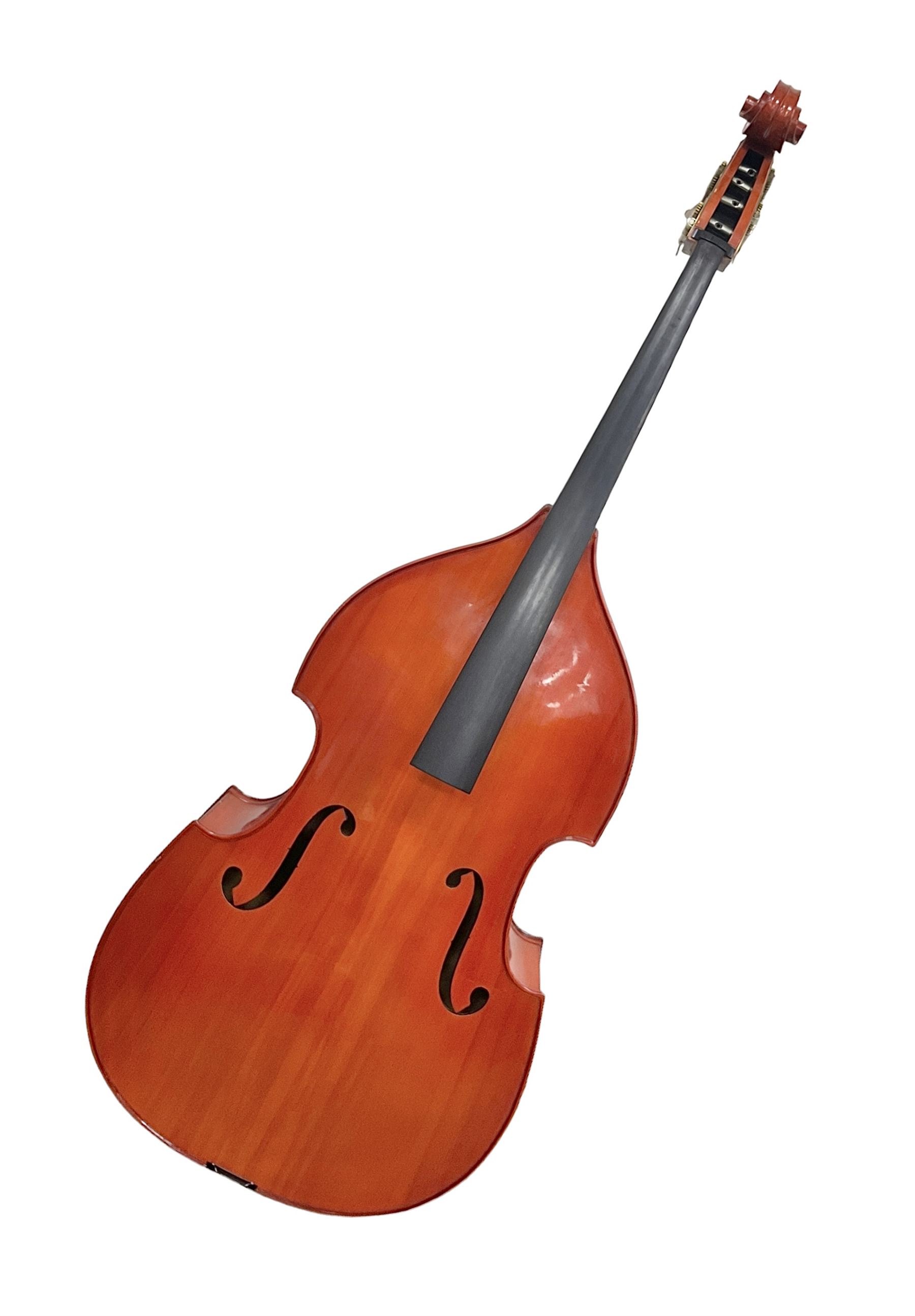 Contemporary 3/4 Double Bass, Body height bottom to shoulder 110cm, With steel tuning pins and ebonised fingerboard, no strings, bridge, tail piece, or endpin Although called a 3/4 size bass, this size is recognised as a regular sized Double Bass 
