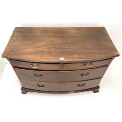 19th century mahogany bow front chest, two short and two long drawers, ogee bracket supports 
