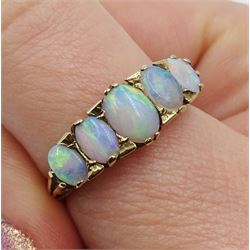 9ct gold graduating five stone opal ring hallmarked