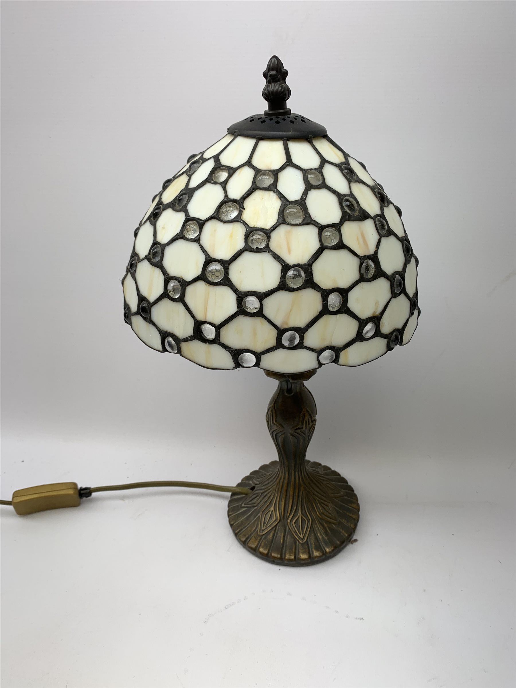 A small Tiffany style table lamp, with leaded glass shade, overall H38cm, together with another