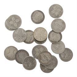 Approximately 216 grams of Great British pre-1920 silver one florin coins, including some Queen Victoria 'Gothic' florins