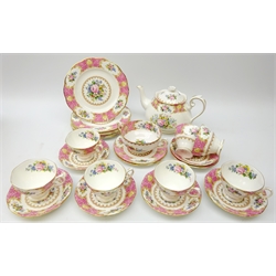  Royal Albert Lady Carlyle tea set comprising teapot, seven cups & saucers, six plates, soup bowl, saucer and tea plate (24)  