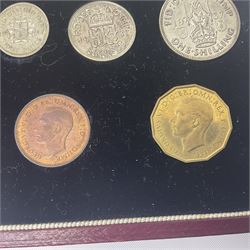 King George VI incomplete 1937 specimen coin set, missing silver Maundy twopence, cased 