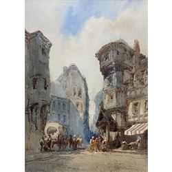 Paul Marny (French/British 1829-1914): French Town Square, watercolour signed 23cm x 16.5cm