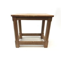  'Mouseman' oak occasional table rectangular adzed top by Robert Thompson of Kilburn, H36cm, W39cm, D26cm  