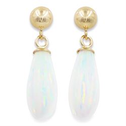 Pair of opal pendant stud earrings, stamped 375