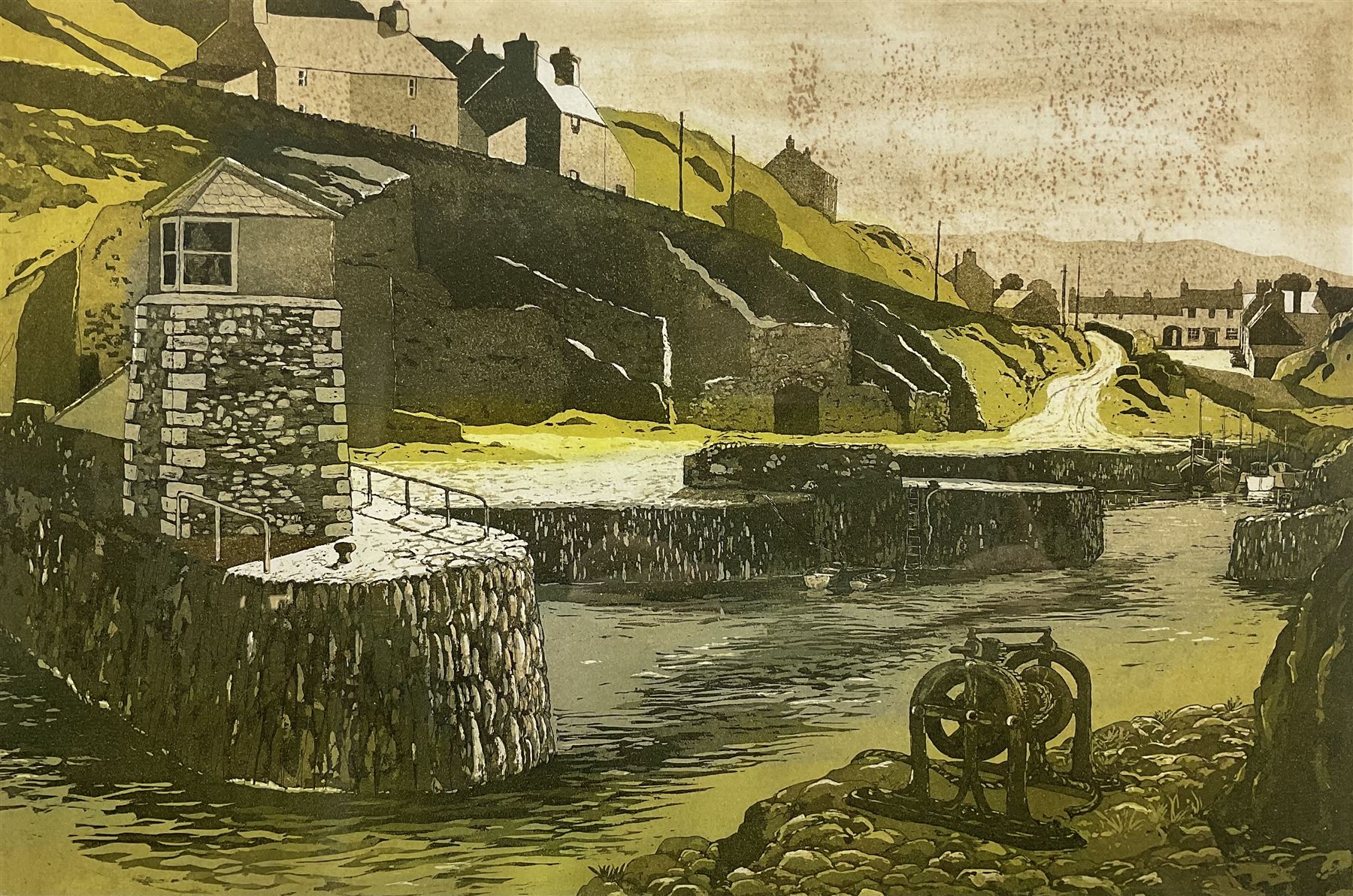 Keith Andrew (British 20th Century): 'Amlwch Port' Wales, trial proof etching with aquatint signed and titled, 30cm x 44cm 
