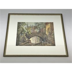 English School (20th century): Rowing Boat and Bridge, watercolour unsigned 24cm x 33cm
