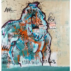Joseph Gilgun (British 1984-): Bigfoot, mixed media on canvas signed 89cm x 86cm (unframed...