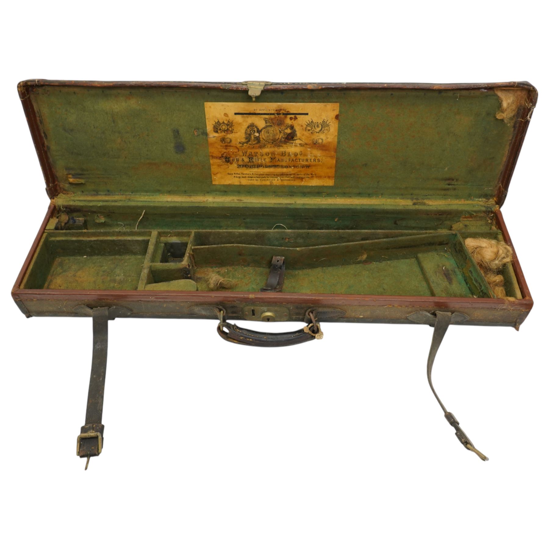 Canvas and leather trimmed shotgun case by Watson Bros., London inscribed G.H.N.Todd, Royal Scots Greys  and two Polo mallets, probably Indian