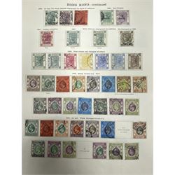 Hong Kong Queen Victoria and later stamps, including 1874-1902 postal fiscal stamps, various King Edward VII issues including one dollars, China overprints etc, housed on pages