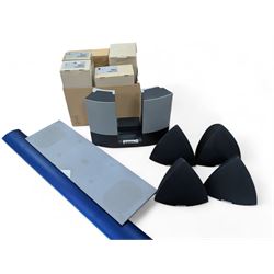 Four Bang & Olufsen Beolab pyramid speakers, Beolab 2000 speakers, two TV frets, phones, etc