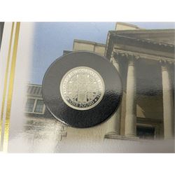 Two Queen Elizabeth II 2021 silver proof three-coin covers, comprising 'Queen Elizabeth II's Platinum Jubilee' with Solomon Islands coins and '50th Anniversary of Decimalisation' with Tristan da Cunha coins, both in Harrington and Byrne folders