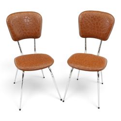 Pair of 20th century French chrome and crocodile effect bistro chairs, shaped padded back ...