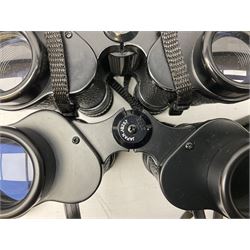 Eleven cased pairs of binoculars, to include Omiya 8x30, Tasco, Esde-Optik 8x40 Weitwinkel, Chinon 10x50 Field. Aico Rapide 8x30, Astralite zoom 6x- 14x32, etc