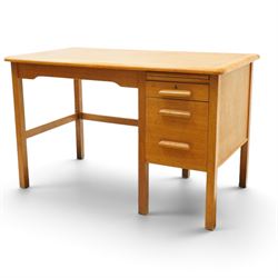 Abbess Woodwork Company - Mid  20th century solid oak single pedestal desk, rounded rectan...