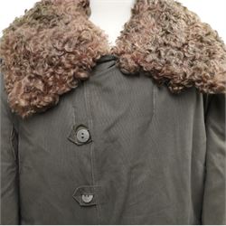 Swedish green army field coat, M1909, with a sheepskin lining and military leather jacket 
