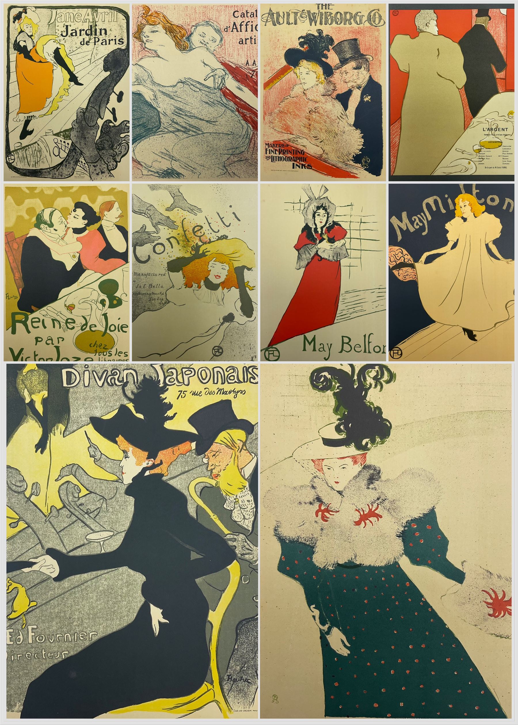 Rotzler, Willy - 'Affiches de Henri de Toulouse-Lautrec - Dix reproductions en couleurs', book containing ten colour Toulouse-Lautrec lithographs, pub. 1946 by Bale, unbound with loose plates, plates max 33cm x 24cm