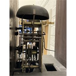 Joseph Richmond of York -  late19th century mahogany cased 30 hr longcase clock, with a swans neck pediment, break arch hood door flanked by ring turned pilasters, broad trunk with part-length recessed pillars and a short trunk door on a broad plinth with a recessed panel, fully painted dial with depictions of country cottages to the spandrels and break arch, with Roman numerals and minute track, stamped brass hands, dummy winding arbors and dummy seconds hand, dial pinned directly to a chain driven count wheel striking movement, striking the hours on a bell. With pendulum and weight.
Joseph Richmond of Fossgate was a respected clockmaker in 19th century York, maintaining the clocks in York Minster and other civic buildings in York.