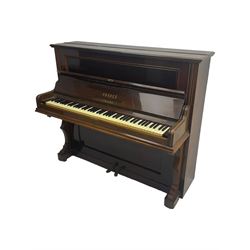 Knauss Coblenz - early 20th century rosewood cased upright piano, straight strung iron movement, simulated ivory keys