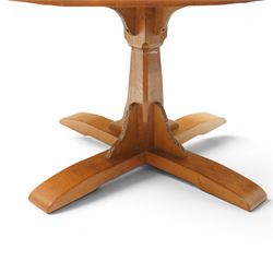 Gnomeman - adzed oak dodecagon dining table, the shaped top raised on a cruciform base with tooled brackets, terminating to four sledge feet, carved with gnome signature, by Thomas Whittaker, Littlebeck, Whitby