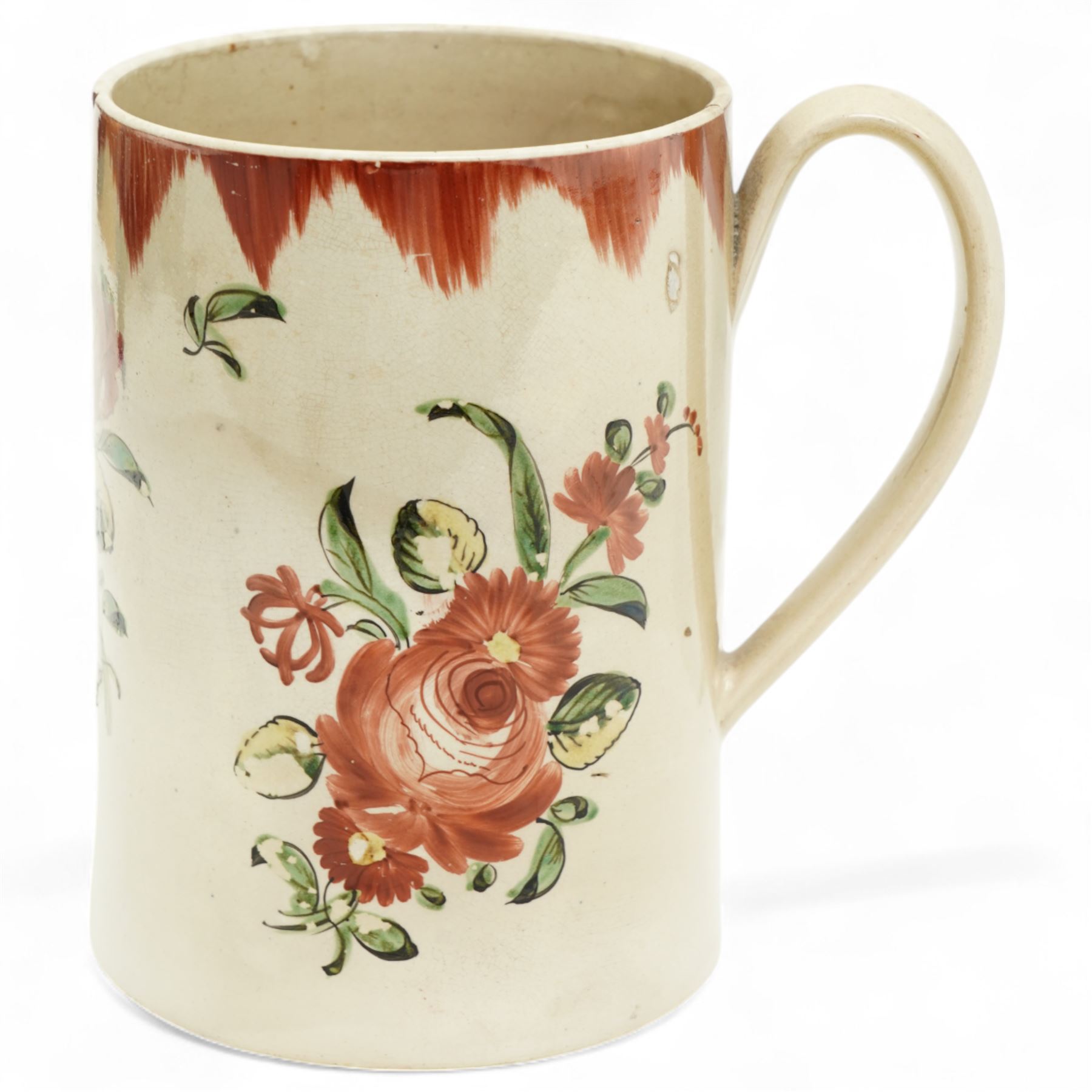 18th century Creamware tankard, decorated with sprigs of roses, H15cm