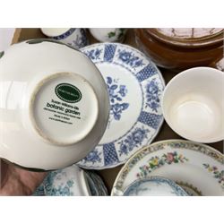 Quantity of teawares to include Coclough, Pearsons stoneware lidded twin handled pot, and other ceramics in two boxes