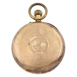 Early 20th century 9ct gold open face keyless lever pocket watch, stamped 9K, with an Edwardian graduating silver Albert chain, Birmingham 1901, with soldered Queen Victoria India silver one rupee coin
