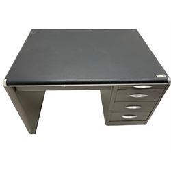 Sankey Sheldon - mid-20th century industrial metal desk, rectangular top over single pedestal fitted with three drawers and slide