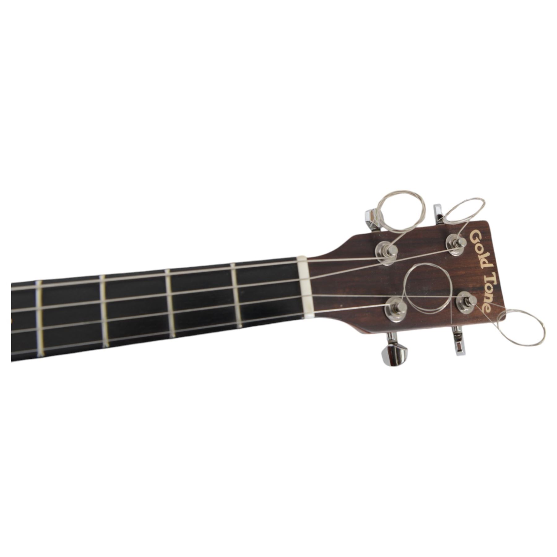 Gold Tone TG-18 tenor guitar, with spruce top, mahogany back and sides and ebony fingerboard, with loose pick guard, in Gold Tone padded gig bag, guitar L92cm


