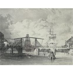 F H Abraham (British 19th century) after Francis Pickernell (British early 19th century): 'The New Swivel Bridge over the Esk at Whitby' and 'The Whitby Old Draw-Bridge', pair engravings pub. c1835, 23cm x 27cm (2)