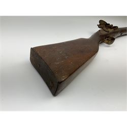 19th century flintlock musket for restoration or display, the mahogany full stock stamped J6124 with brass mounts, lock stamped LONDON, lacking ramrod L153cm