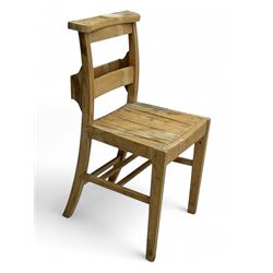 Late 20th century ladder-back chair with recessed Bible storage; pair of spindle back farmhouse chairs; cross-back bistro chair with an arched top rail and woven rattan seat; ladder-back chair with a Union Jack upholstered seat (5)