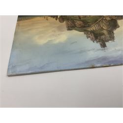 Richard Abbott: St Michael’s Mount, painted oil on porcelain plaque, with 'St Michaels Mount painted by R. Abbott', inscribed on reverse, H15cm, W19cm