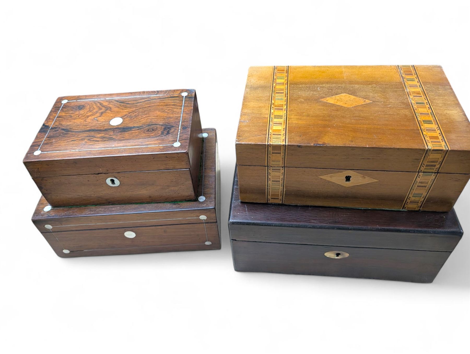 Pair of Graduating 19th century rosewood boxes inlaid with mother of pearl, 19th century walnut box and one other