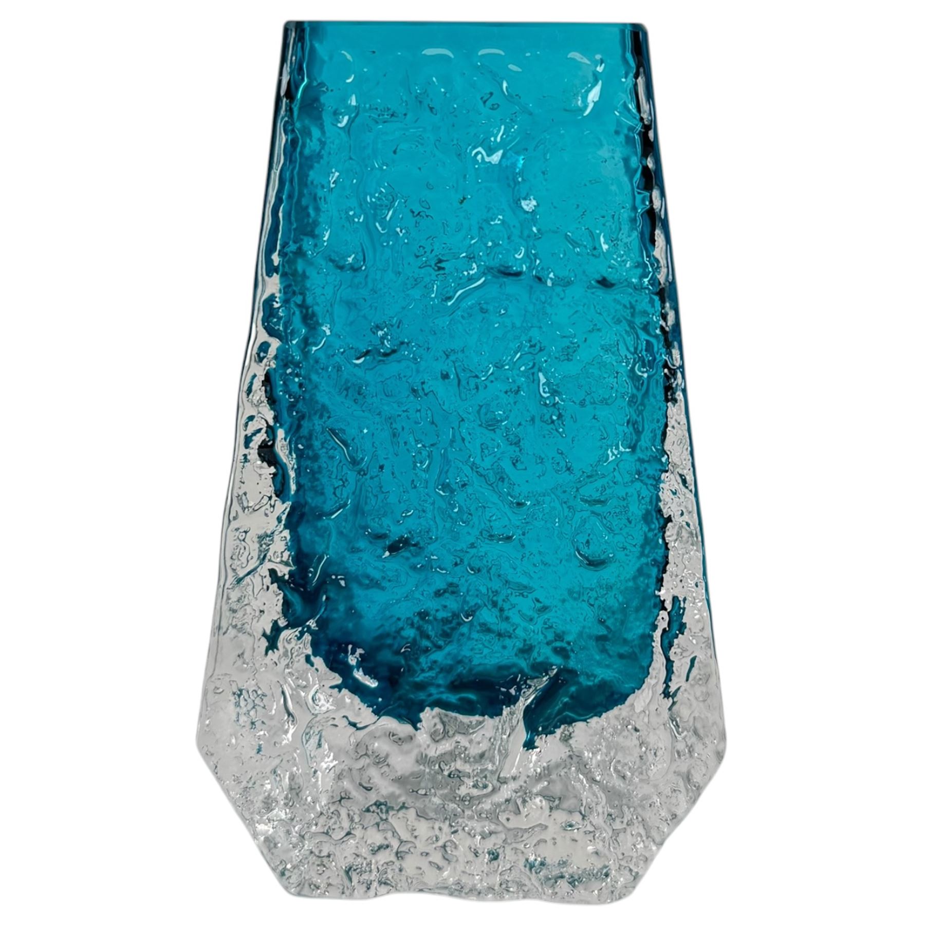 Blue glass coffin vase, in the manner of Whitefriars, H13cm 