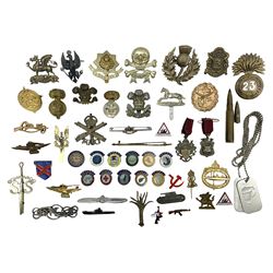 Two Edwardian hallmarked silver presentation fobs for military bugling competitions; and quantity of cap/glengarry and other badges, sweetheart brooches etc