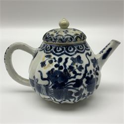 18th century Chinese blue and white teapot, painted with floral sprays, with lobed body and cover, H11cm