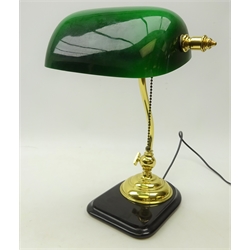  Bankers style desk lamp with adjustable brass stem and marble base, H39cm   