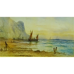  L Lewis (British 19th century): 'Landing the Catch Flamborough Head', watercolour signed, titled and dated 1897 verso 24cm x 45cm  