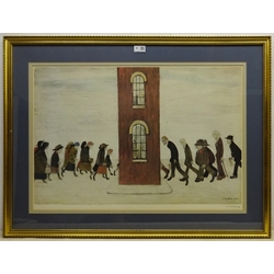Laurence Stephen Lowry RA (Northern British 1887-1976): 'Meeting Point', limited edition coloured offset lithograph signed in pencil with Fine Art Guild blind stamp numbered AJC from an edition of 600 pub. Adam Collection 1973, 49cm x 72cm

